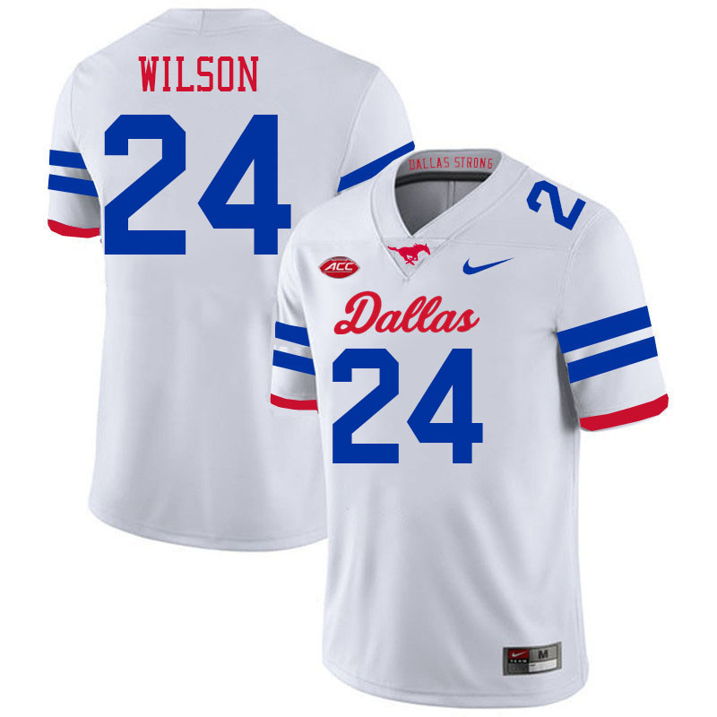 SMU Mustangs #24 Kobe Wilson Jersey College Football Uniforms-Dallas White